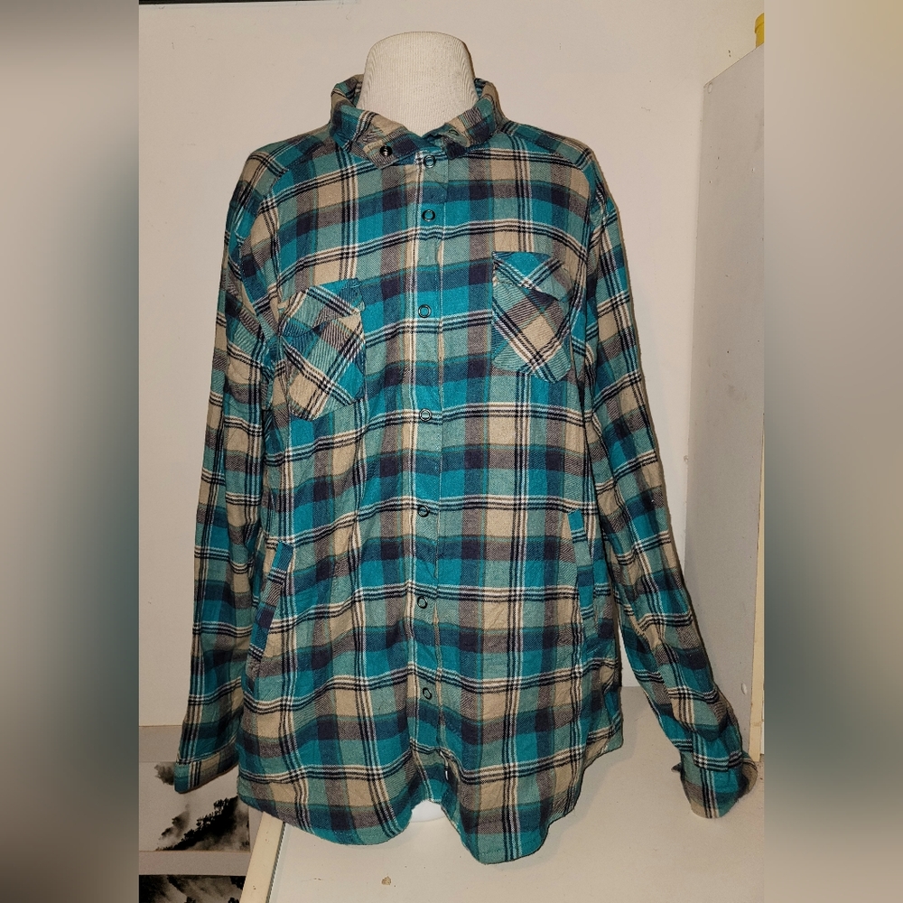 Rustic Ridge Fleece lined flannel, Size 2XL, Teal, Pockets
